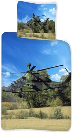 Sengetøj 140x200 cm - Helikopter - Grønt sengetøj - Dynebetræk i 100% bomuld - Sengetøj børn 